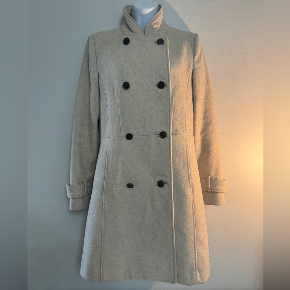 Mango Basics Wool-Blend Double-Breasted Coat – Light Beige (XS/S)